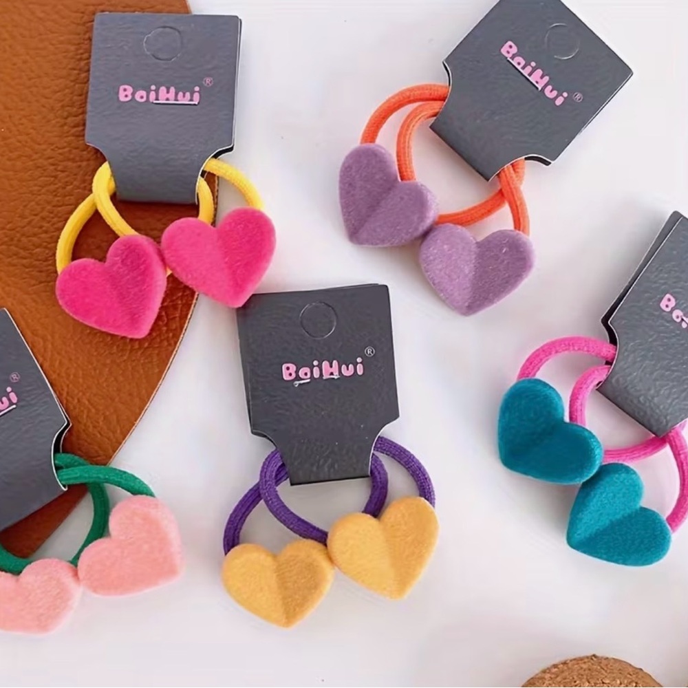 Colorful Heart Hair Tie Collection Set of 10 - Picture 4 of 6